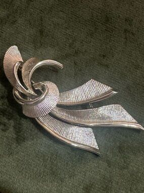 Silver-Tone Textured Leaf Swirl Brooch - Women's Jewelry
